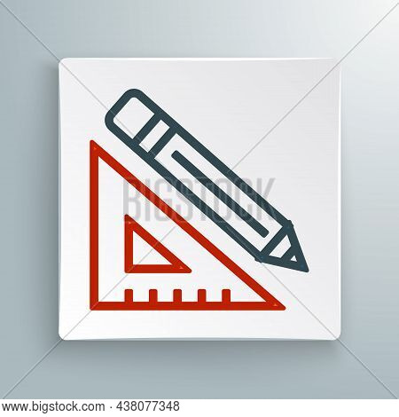 Line Triangular Ruler And Pencil Icon Isolated On White Background. Straightedge Symbol. Drawing And