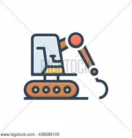 Color Illustration Icon For Excavator Equipment Mini Machinery Excavating Bulldozer Digger Loader Ba