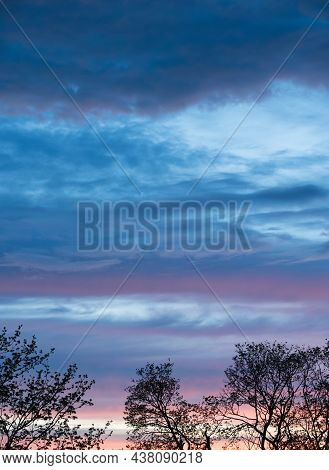Sunset Orange Blue Sky With Clouds Background