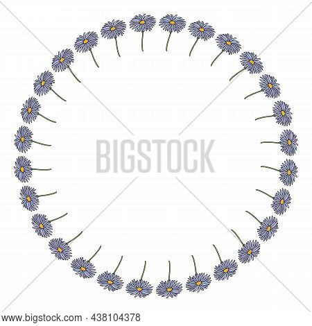 Round Frame With Aster Dumosus Blaubox On White Background. Vector Image.