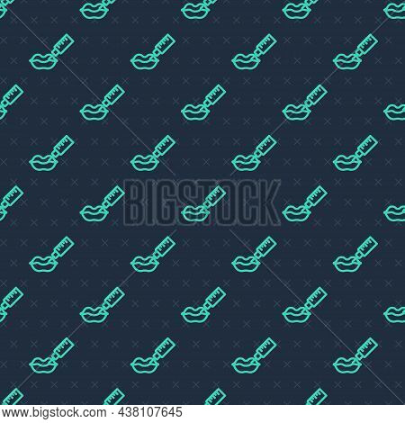Green Line Lip Augmentation Icon Isolated Seamless Pattern On Blue Background. Hyaluronic Acid Lips 