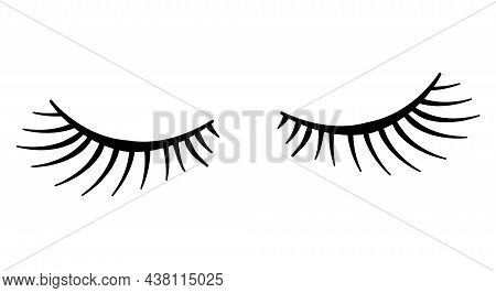 Woman Line Art Pair Falce Eyelash On White Background. Fashion Illustration