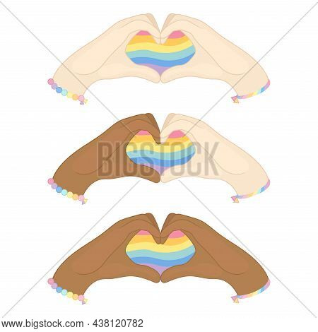 Lgbt Pride Month Holiday, People. Hands Up Gay Parade. Vector Illustration