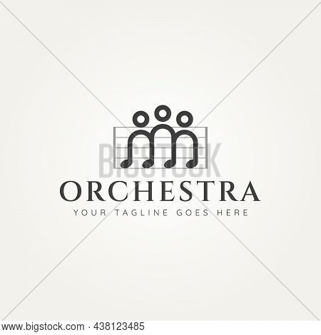 Orchestra Simple Minimalist Logo. Group Of Musician Orchestra With Music Notes Symbol Logo Vector Il