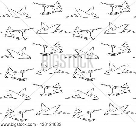 Vector Seamless Pattern Of Hand Drawn Doodle Sketch Skate Fish Devil Fish Isolated On White Backgrou