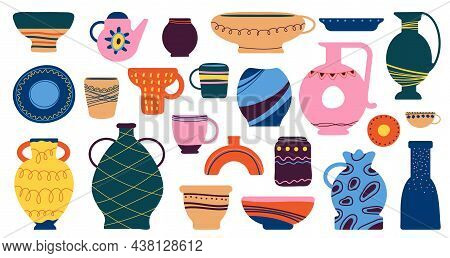Home Decorative Utensils. Kitchen Ceramic Pottery, Bowl Cup Dish. Art Crockery And Tableware. Househ