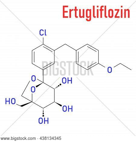 Ertugliflozin Diabetes Drug Molecule. Skeletal Chemical Formula.