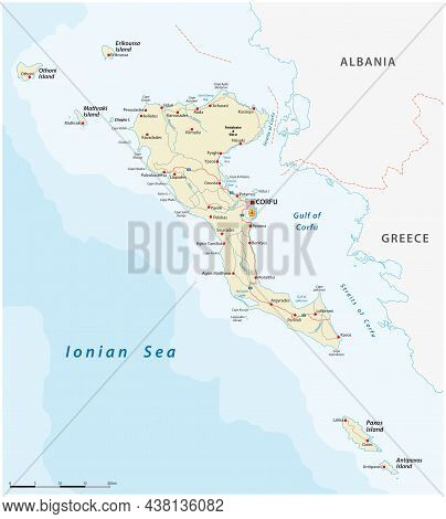 Vector Road Map Of The Ionian Island Corfu, Greece
