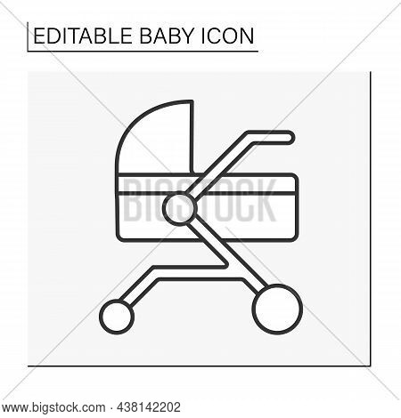 Stroller Line Icon. Newborn Carriage And Strollers. Baby Products. Childhood Concept. Isolated Vecto