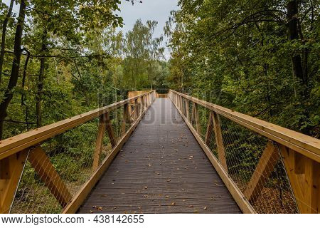 Footbridge Among Trees Over Small Szklarka River