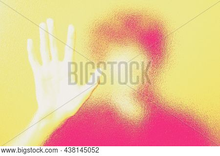 Man behinds blurred glass in double color abstract exposure remixed media