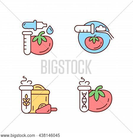Artificial Food Additives Rgb Color Icons Set. Modified Organic Products. Nutrition Sampling And Ana