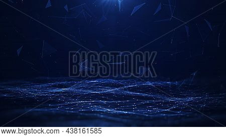 Interconnected Polygon Abstract Background Concept With Dark Blue Background.