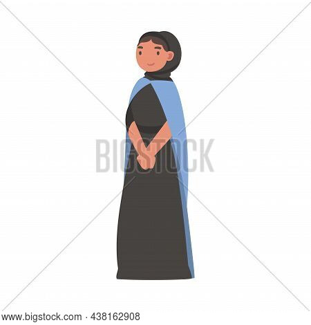 Arab Woman Standing In Traditional Muslim Dress And Long Flowing Garment Vector Illustration