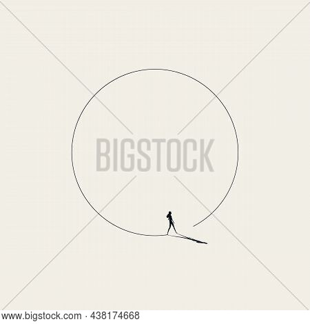 Business Woman Stuck In Her Way, Vector Concept. Symbol Of Routine, Mundane Job, Struggle. Minimal I
