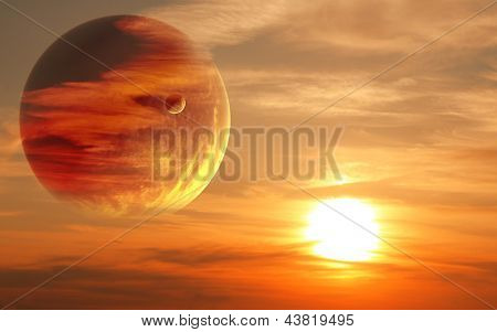 コラージュ - エイリアンの惑星の日没