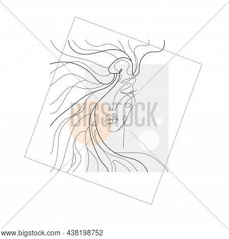 Abstract Portrait Of A Young Woman, With Long Hair, On A White Background With Geometric Shapes.vect