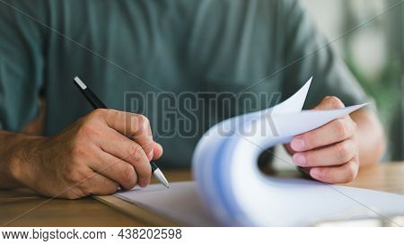 Close Up Image Of Person With Pen Signing Contract At Desk, Conclusion Of Agreement With Business Do