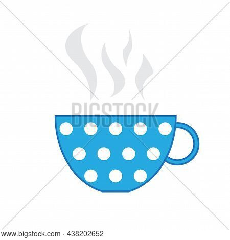 Blue Mug With Dot. Hot Drink. Home Design. Kitchen Element. Interior Art. Cafe Logotype. Vector Illu