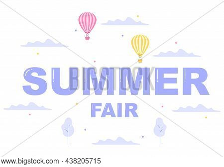 Summer Fair With Carnival, Circus, Funfair Or Amusement Park. Landscape Of Carousels, Roller Coaster