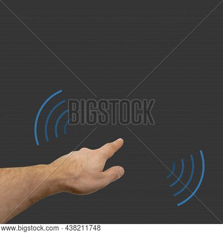 Male Finger Brodcasting Free Wifi On Black Background