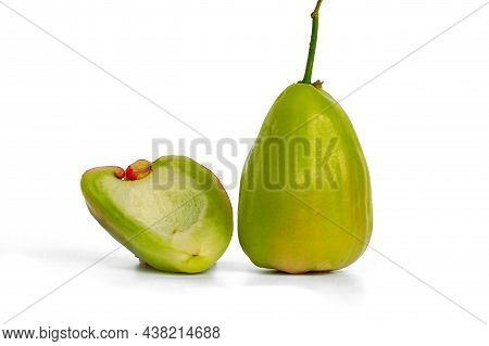 Two Ripe And Ready-to-eat Rose Apples, Known As Jambu Madu Deli, Has Green Colour And Has A Very Swe