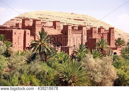 Ancient fortified town Kasbah Ait Ben Haddou (Ait Benhaddou) near Ouarzazate river, Atlas Mountains, Morocco, North Africa. UNESCO World Heritage Site