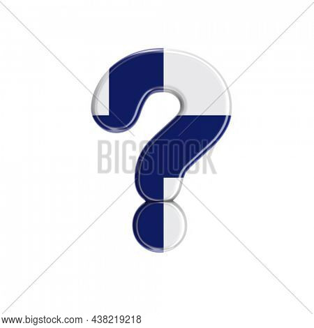 Flag of Finland interrogation point - 3d Finnish symbol isolated on white background. this alphabet is perfect for creative illustrations related but not limited to Finland, Helsinki, global warming.