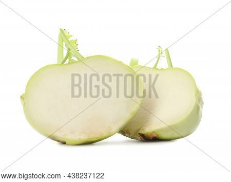 Halves Of Kohlrabi Plant On White Background