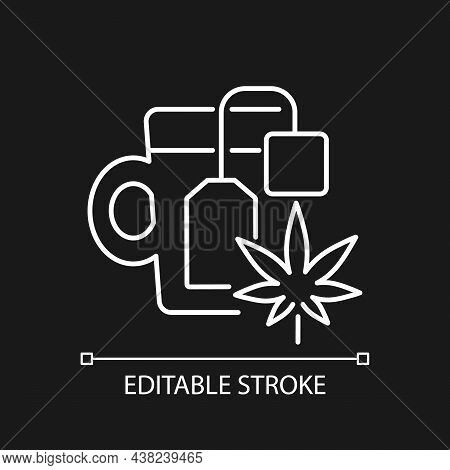 Weed Tea White Linear Icon For Dark Theme. Medical Cannabis Decoction. Drinking Herbal Beverage. Thi