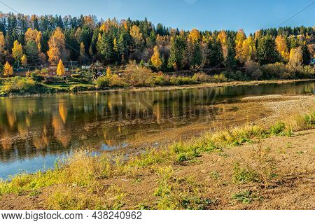 A Picturesque View From The Bank Of The Sylva River On A Bright Autumn Day. Photo Taken In The Villa