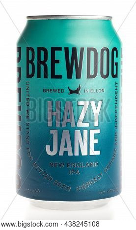 Groningen, Netherlands - October 31, 2021: Can Of Scottish Brewdog Hazy Jane Beer Isolated On A Whit