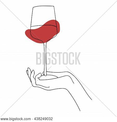 Continuous Line Wineglass. Red Wine. Vector Illustration.
