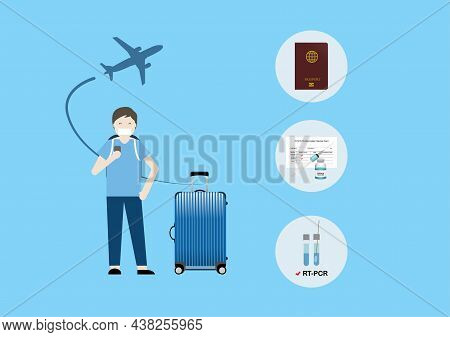 New Normal Airplane Traveling In Covid-19 Pandemic. Requirement Including Passport, Fully Vaccinatio