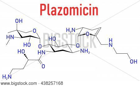 Plazomicin Antibiotic Drug Molecule, Aminoglycoside Class. Skeletal Formula.