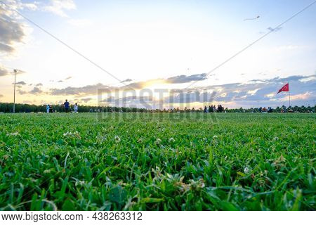 Maltepe, Istanbul, Turkey - 07.23.2021: Large Grass Field Of Orhangazi City Park (sehir Parki In Tur