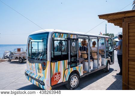 Kinaliada, Istanbul, Turkey - 07.30.2021: Rear View Of Island Transport Tour Minibus Changed With Ph