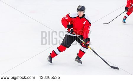 Professional Ice Hockey Player On Defending Position On The Rink