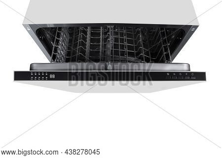 Dishwasher Door Ajar Top View Isolated On White Background