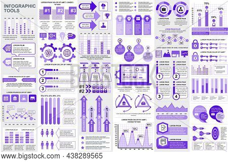 Bundle Infographic Elements Data Visualization Vector Design Template. Mega Set. Can Be Used For Ste