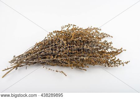Dried Wormwood Herb, Artemisia Absinthium, Isolated On White Background.