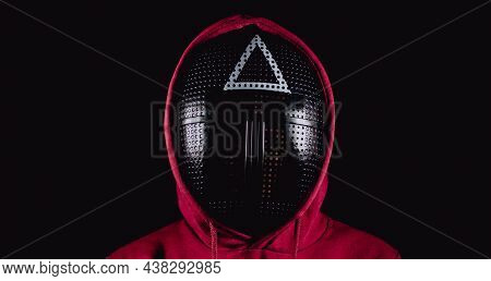 Voronezh , Russia November: Unrecognizable Person In Mask From Serial Of Squid Game. Portrait Of Unk