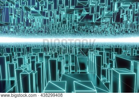 3d Rendering Seamless Loop Of Abstract Hologram Cyber City Up And Down