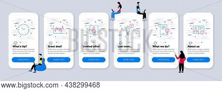Education Icons Set. Ui Phone App Screens With Teamwork. Included Icon As Stock Analysis, Approved A