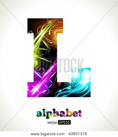 Vector Customizable Light Effect Alphabet. Design Abstract Letter L.