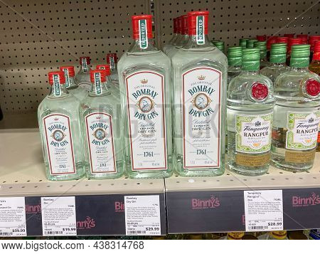 A Display Of Bottles Of Bombay Dry Gin  At A Binneys Liqour Store In Springfield, Illinois.