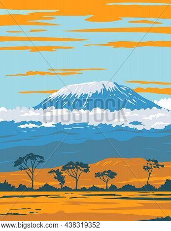 Wpa Poster Art Of Mount Kilimanjaro, A Dormant Volcano In Tanzania The Highest Mountain In Africa An