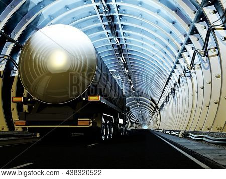 Truck driven by fuel in the tunnel..3d render