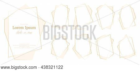 Frame Polygonal Luxury Geometric Gold Flat Set. Elegant Label Blank Wedding Invitation Template Save