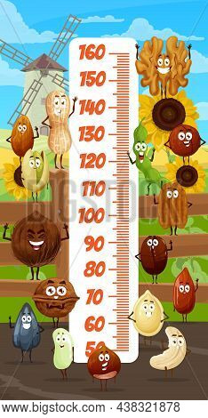 Kids Height Chart, Cartoon Nuts And Beans On Farm, Vector Growth Meter. Kids Tall Measure Chart Or B